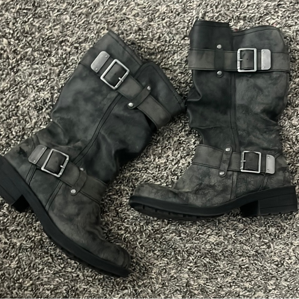 Rocket Dog Gray Combat Moto Boots with Buckle Straps